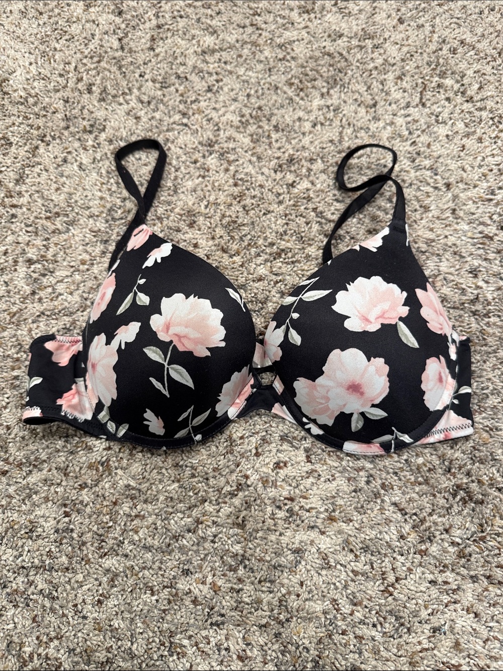 PINK Victoria's Secret Black Bra with Pink Floral Print